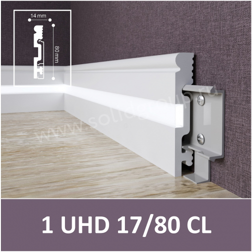 Картинка товара плинтус под подсветку solid uhd 17/80cl 2400*80*14 мм (c led рассеивателем) 1UHD 17/80CL parketcity-ufa.ru
