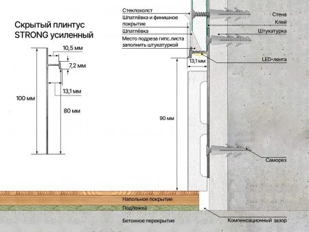 Картинка товара скрытый плинтус laconistiq regular 3000*80*13 мм 014600 parketcity-ufa.ru