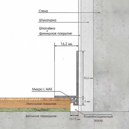 Картинка товара плинтус металлический laconistiq micro l max 2450*35,6*16,2*4.9 014631 parketcity-ufa.ru