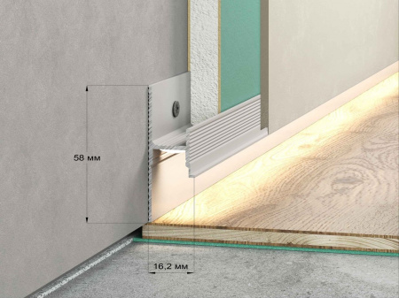 Картинка товара плинтус теневой strong под подсветку 3000*58(20)*15 мм 010609 parketcity-ufa.ru