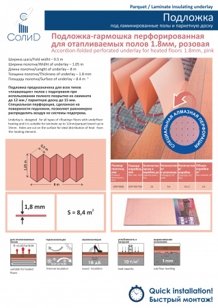 Подложка для теплых полов 1,8 мм (м2) листовая