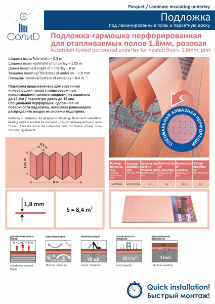 Картинка товара подложка для теплых полов 1,8 мм (м2) листовая 009351 parketcity-ufa.ru
